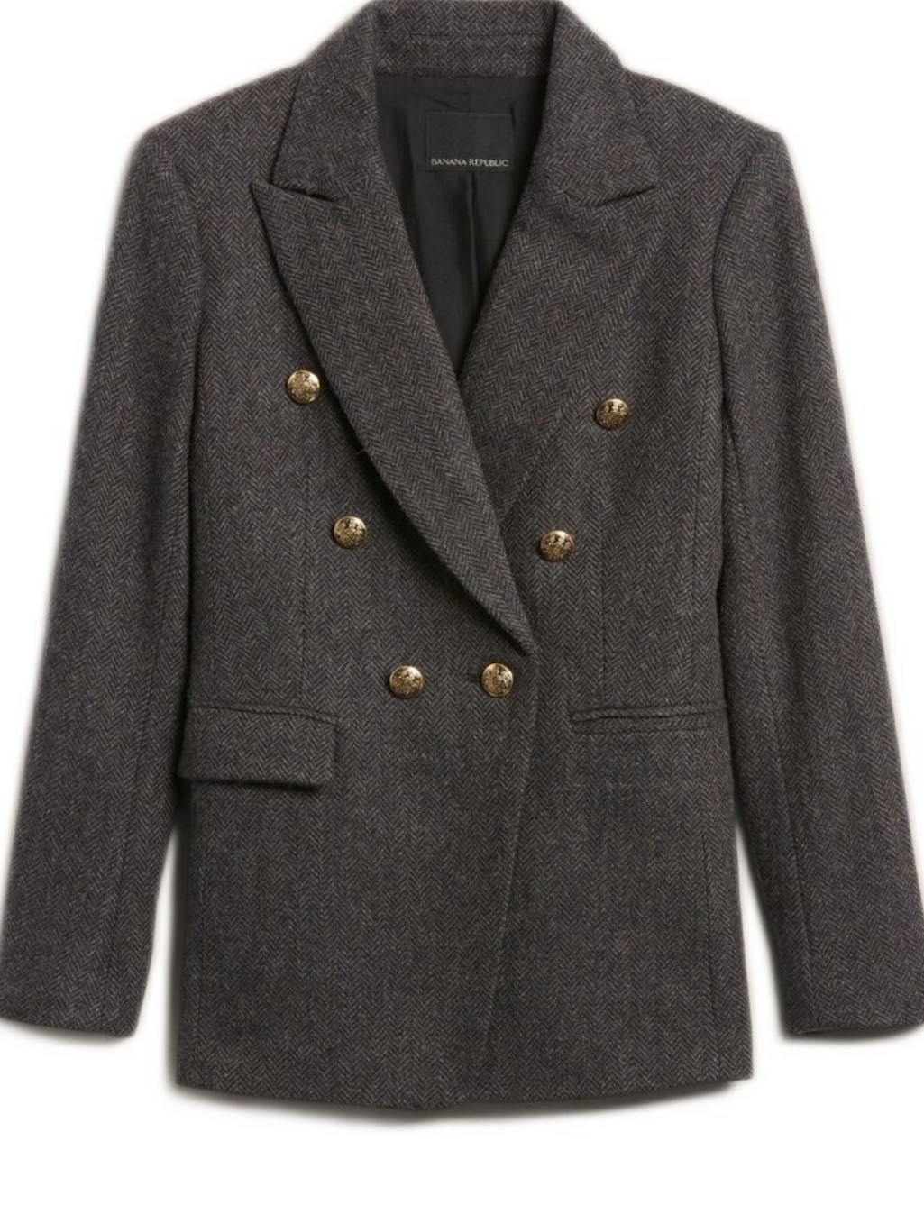 Banana Republic Double-Breasted Brown-Gray Herringbone Blazer